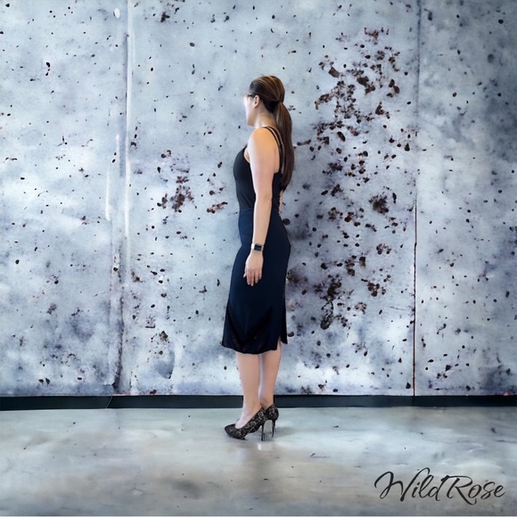 ROLAND MOURET NAVY BLUE BLACK LAC3 & VELVET PENCIL SKIRT SZ US 10 - Picture 4 of 17